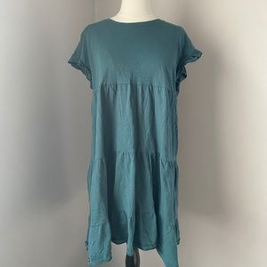 Teal Ruffled Peasant Dress